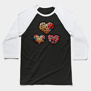 3 Hearts With Rose Flower Girls Valentines Day Baseball T-Shirt